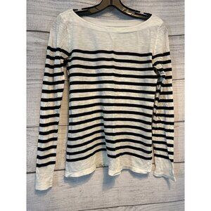 Loft Navy and White Striped Long Sleeve Shirt